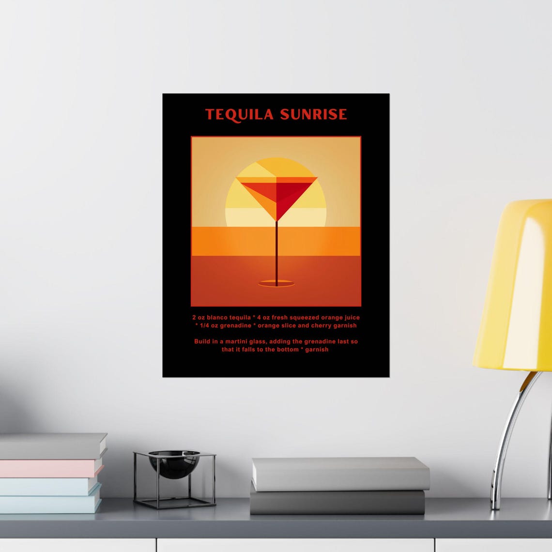 Tequila Sunrise Cocktail Matte Minimalist Poster Print Recipe Print Classic Cocktail Print Home Bar Print - Image 2
