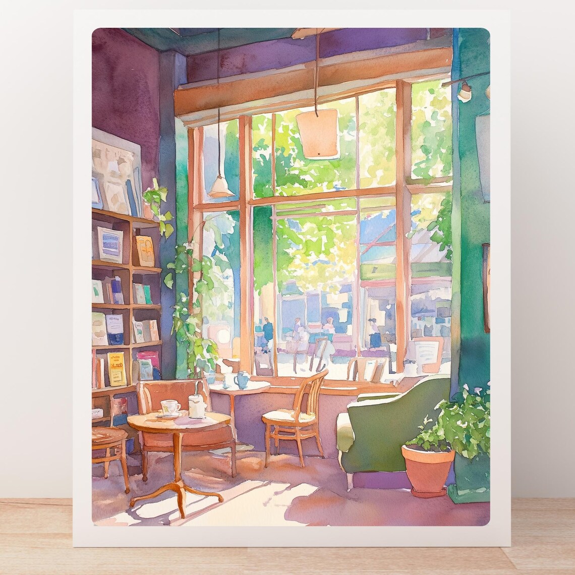 Bookstore Cafe Watercolor Art Print, Reading Nook - Image 5