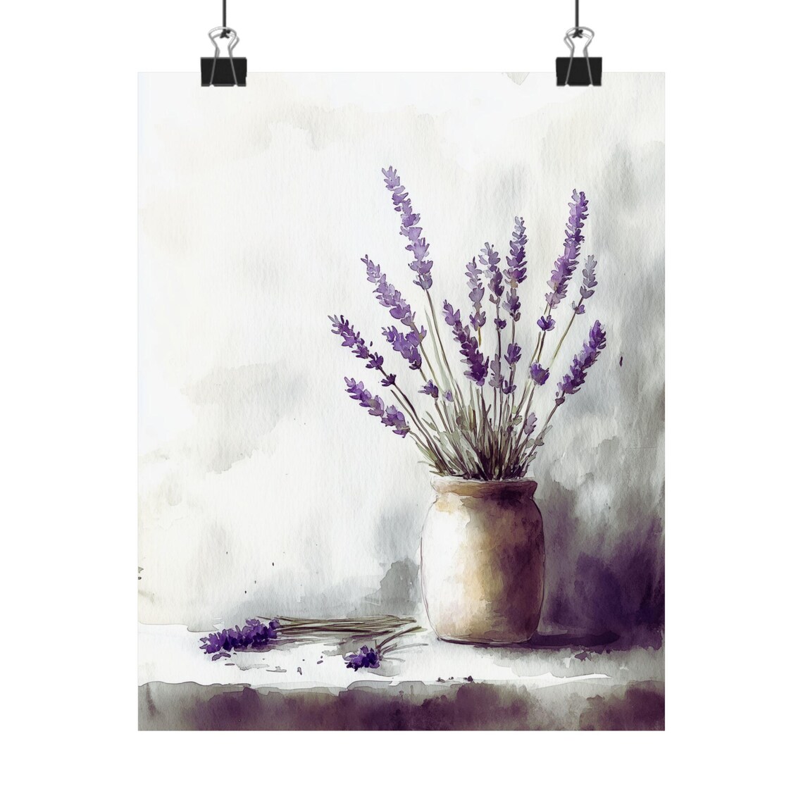 Lavender Sprigs in Rustic Clay Pot Minimalist Watercolor Poster