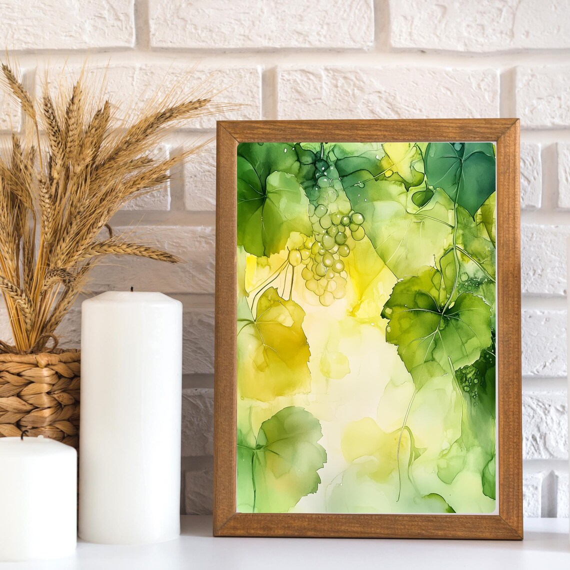 Sunlit Green Gold Grapevine Leaves Botanical Watercolor Poster - Image 3