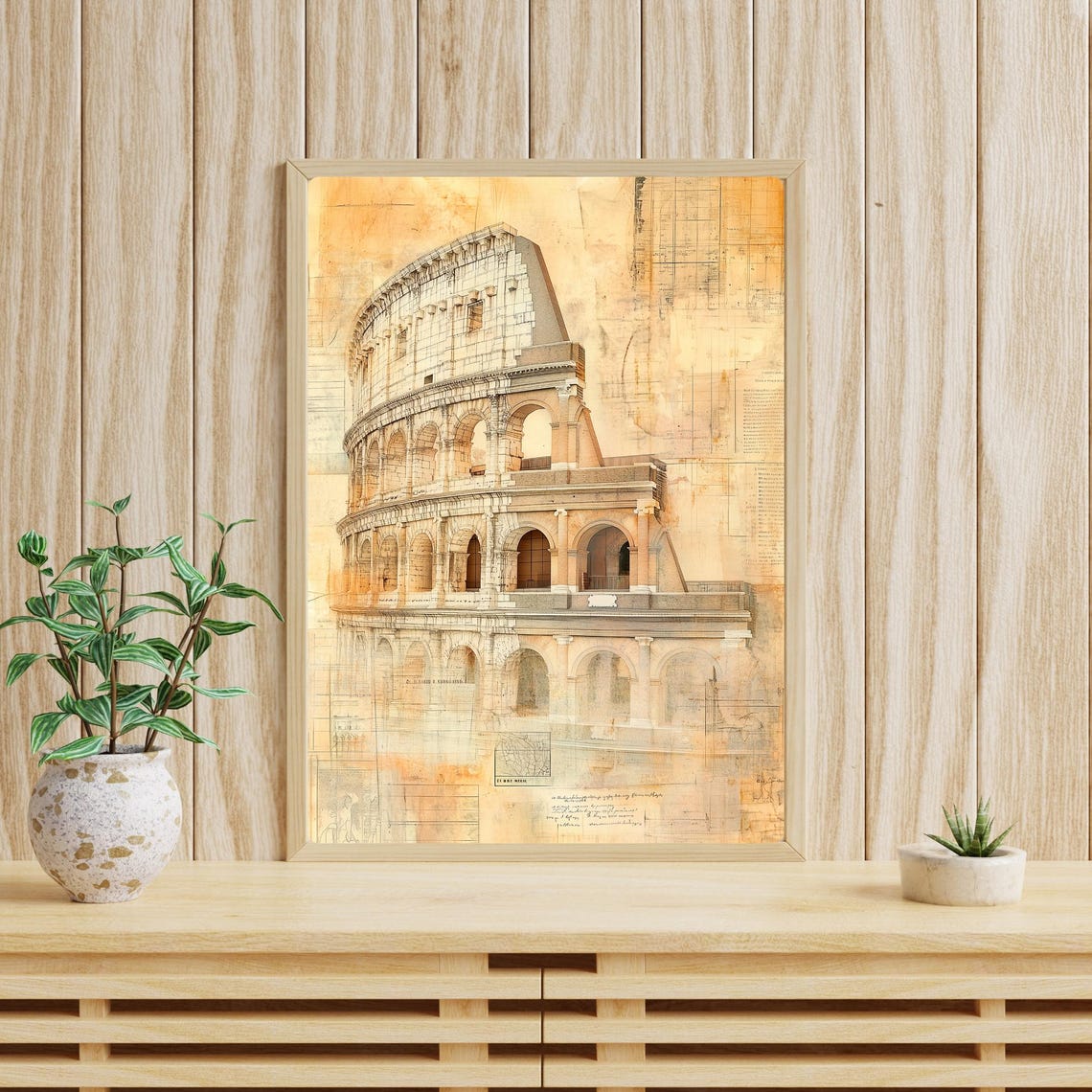 Roman Colosseum Vintage Architectural Sketch Sepia Rome Italy Poster - Image 3