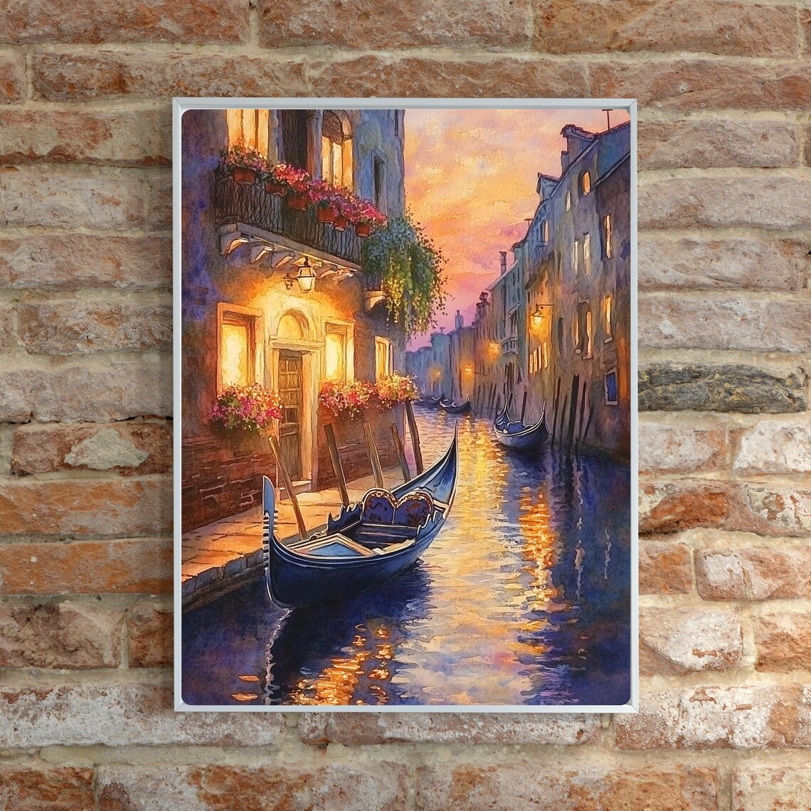 Romantic Venice Canal Gondola at Twilight Warm Watercolor Poster - Image 4