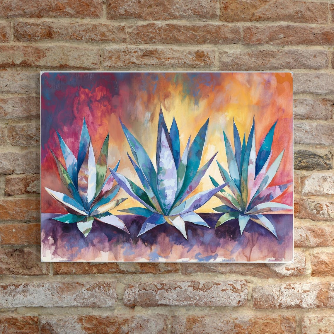 Three Agaves Vivid Desert Sunset Dramatic Watercolor Botanical Poster - Image 3