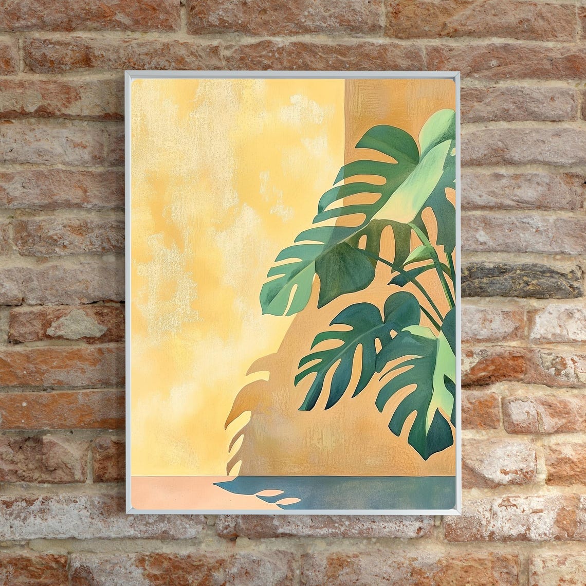 Monstera Leaf Shadows Cast on a Warm Mustard Yellow Wall Poster - Image 6