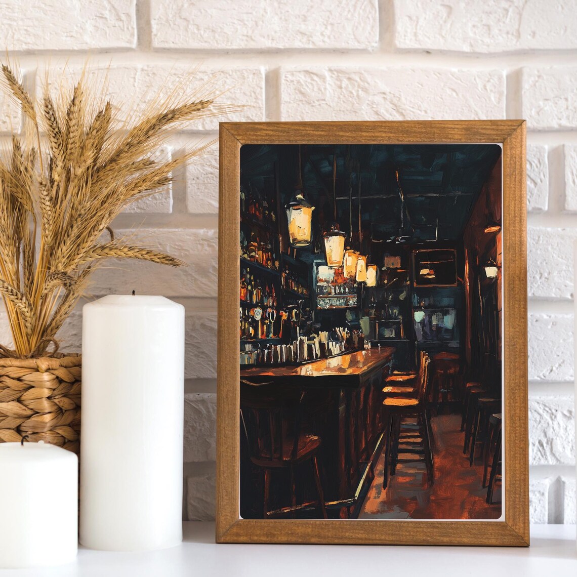 Empty Bar At Night Painting, After Hours Scene Art Print - Image 3