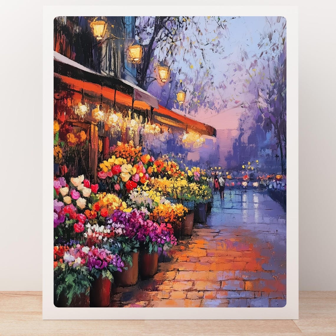 Rainy Evening Flower Market Street Glow Impressionist Poster - Image 5