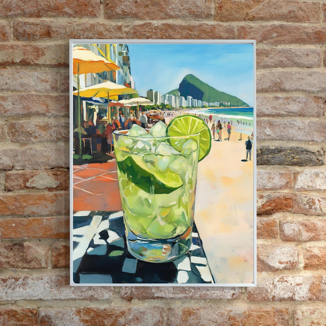Caipirinha Cocktail with Copacabana Beach and Mountain Poster - Image 2