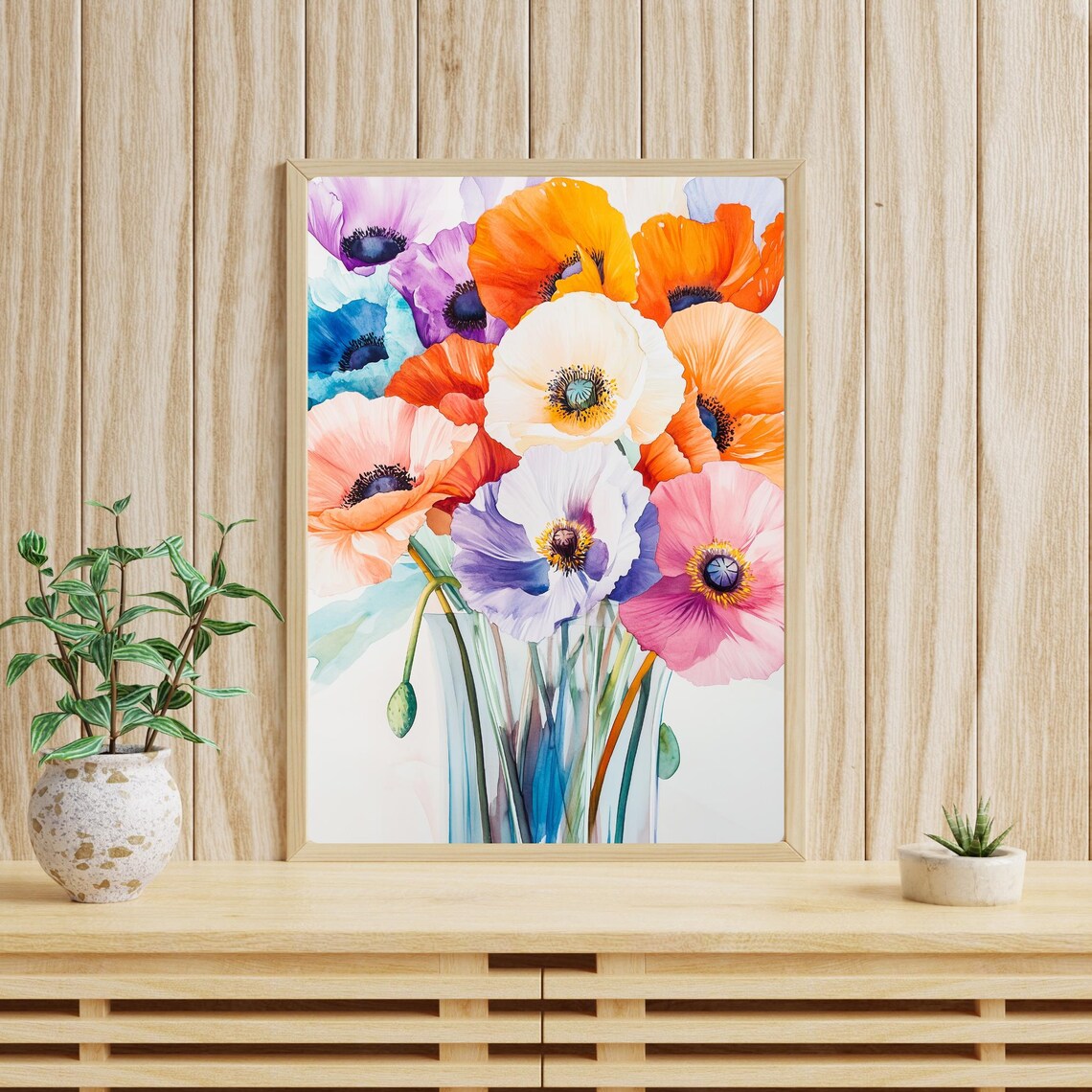 Colorful Poppy Bouquet Watercolor Bright Spring Floral Print - Image 3