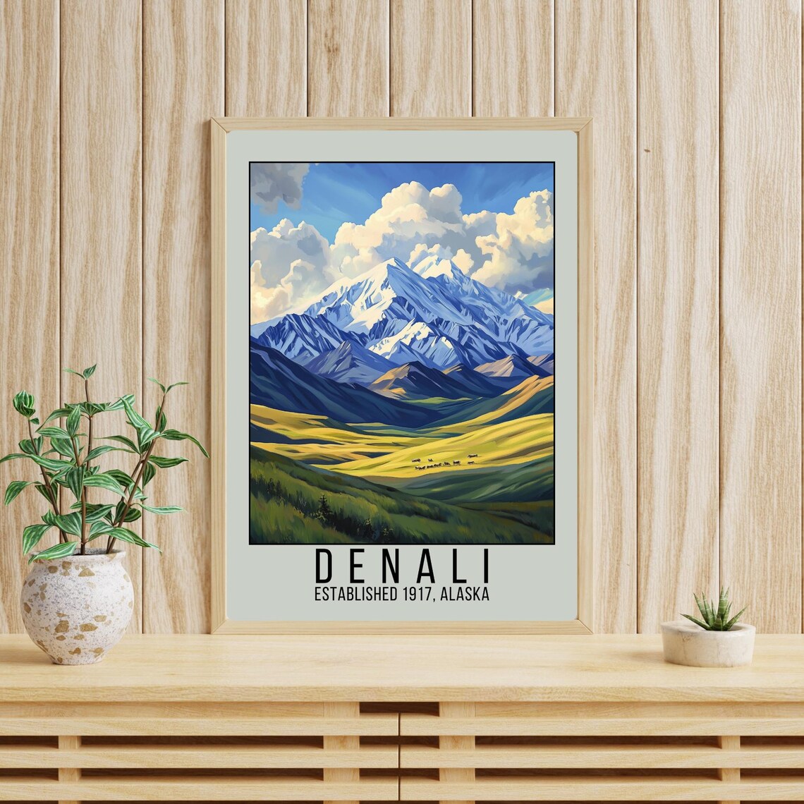 Denali Alaska National Park Vintage Snow Capped Mountain Travel Poster - Image 2