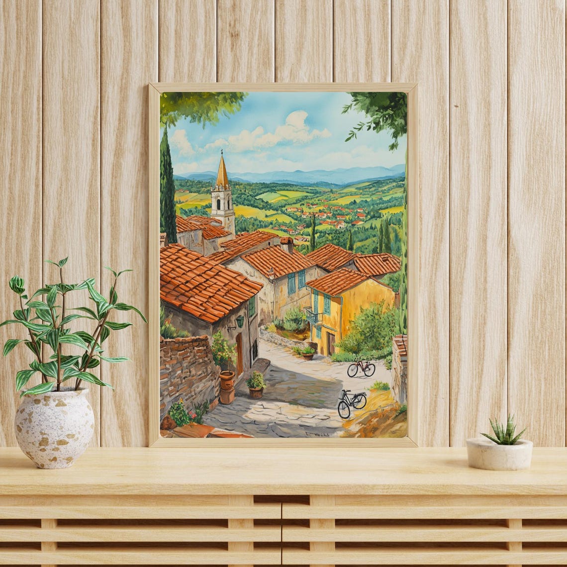 Tuscany Village Bell Tower Bicycles Cypress Trees Italy Poster - Image 4