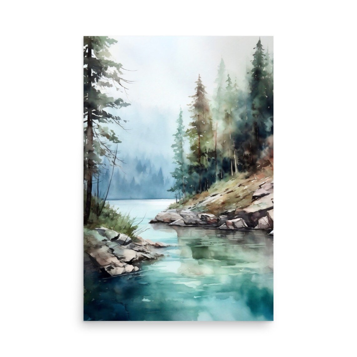 Alaska Mountain Lake Watercolor Landscape Art Print - Image 2
