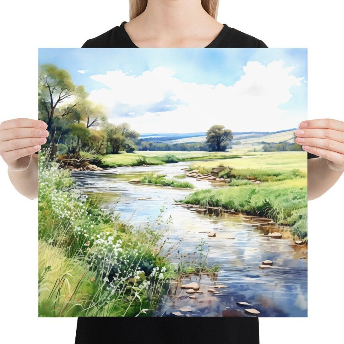 Country River Landscape Watercolor Art Print - Image 3
