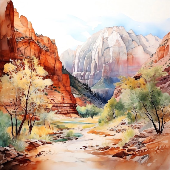 Zion National Park Utah Watercolor Art Print