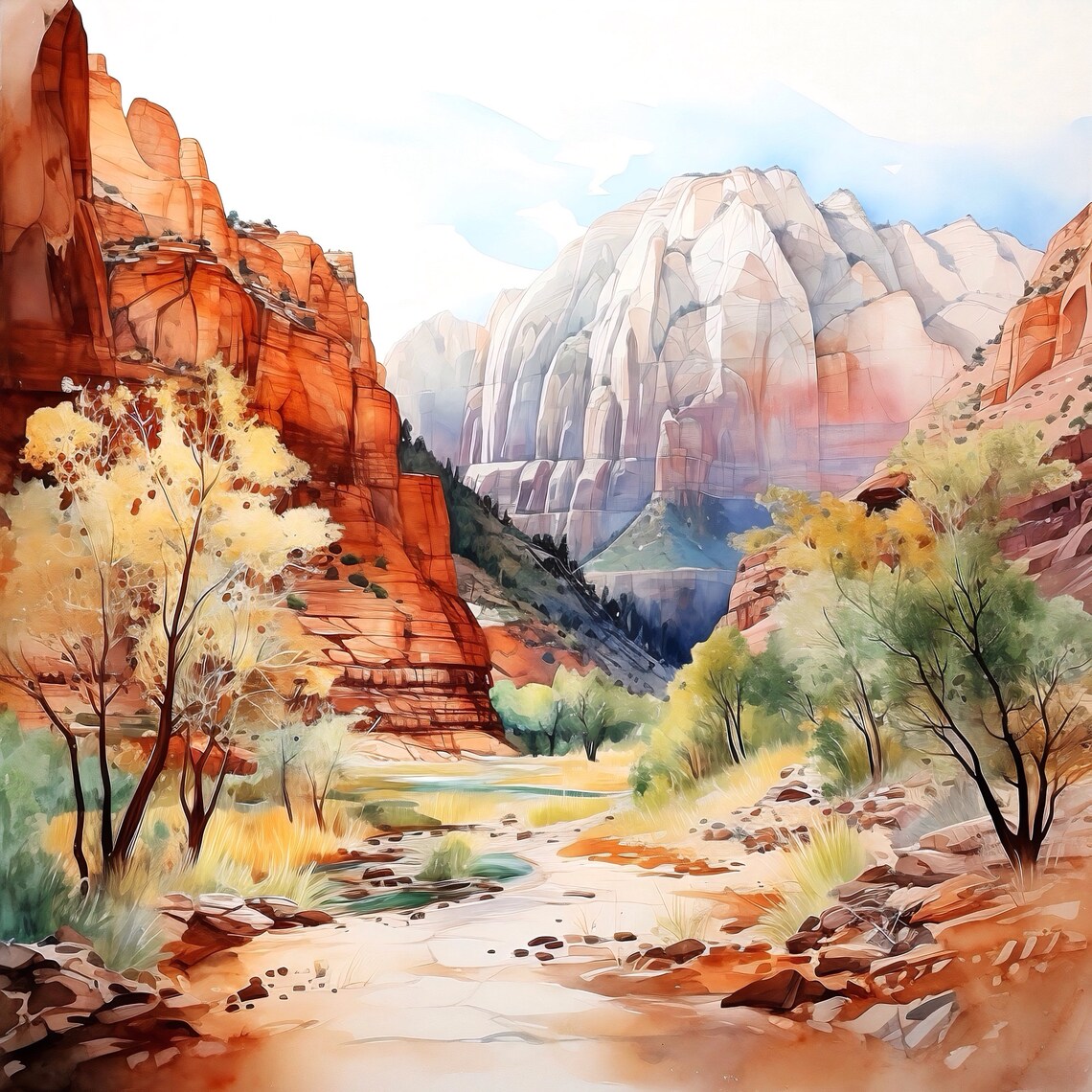 Zion National Park Utah Watercolor Art Print