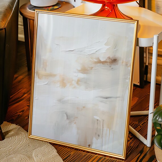 Neutral Abstract Textured Wall Art Beige White Minimalist Painting Modern Living Room Or Office Interior