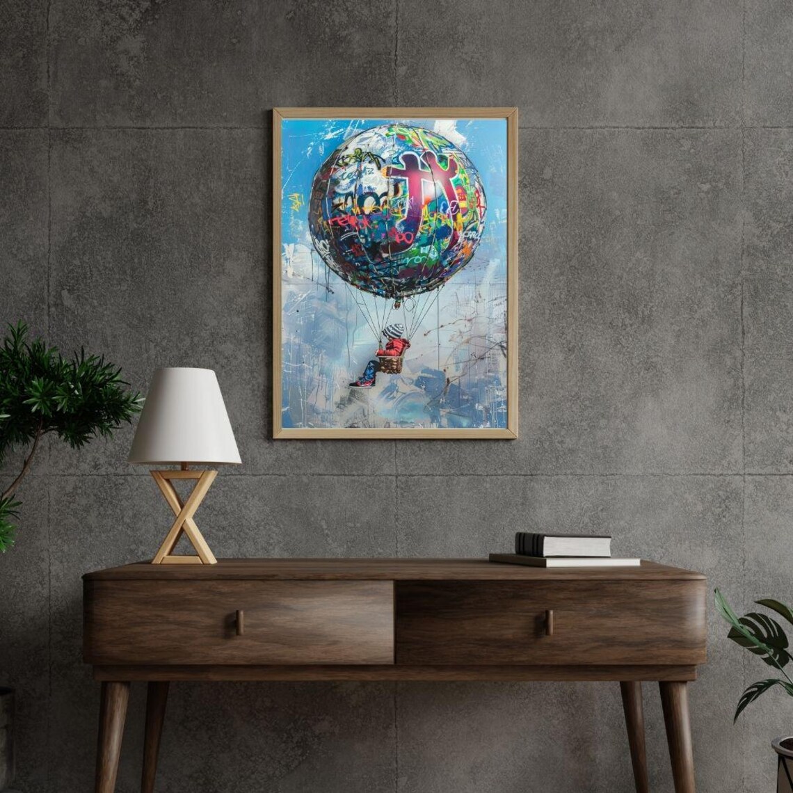 Kid In Graffiti Hot Air Balloon Urban Street Art Whimsical Poster - Image 3
