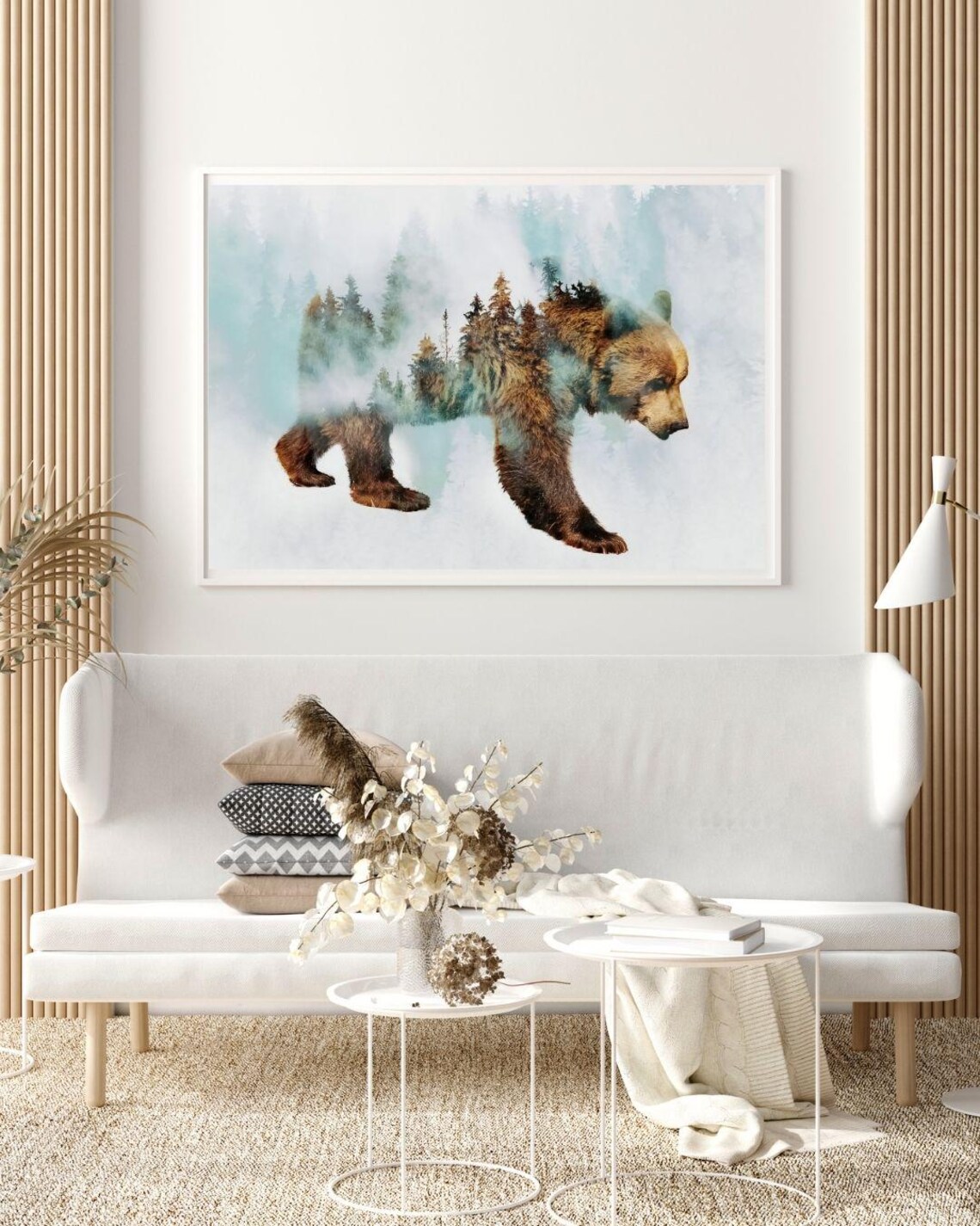 Bear Double Exposure Forest Silhouette Misty Trees Wilderness Art Poster - Image 3
