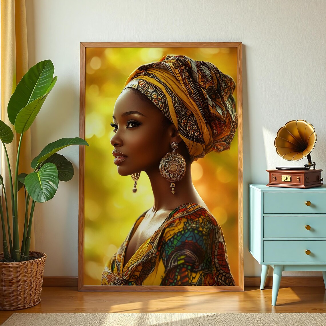 African Woman In Golden Headwrap Vibrant Cultural Portrait Poster - Image 2
