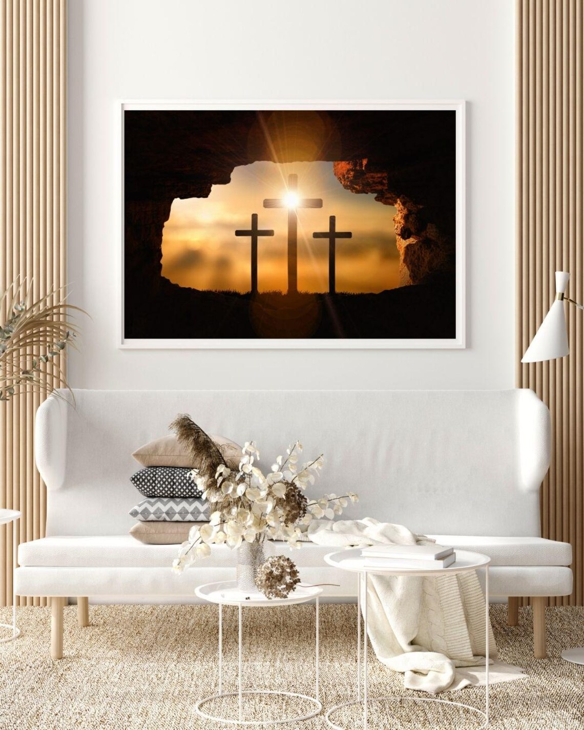 Easter Sunrise Three Crosses Print Empty Tomb Golden Light Christian Poster - Image 3