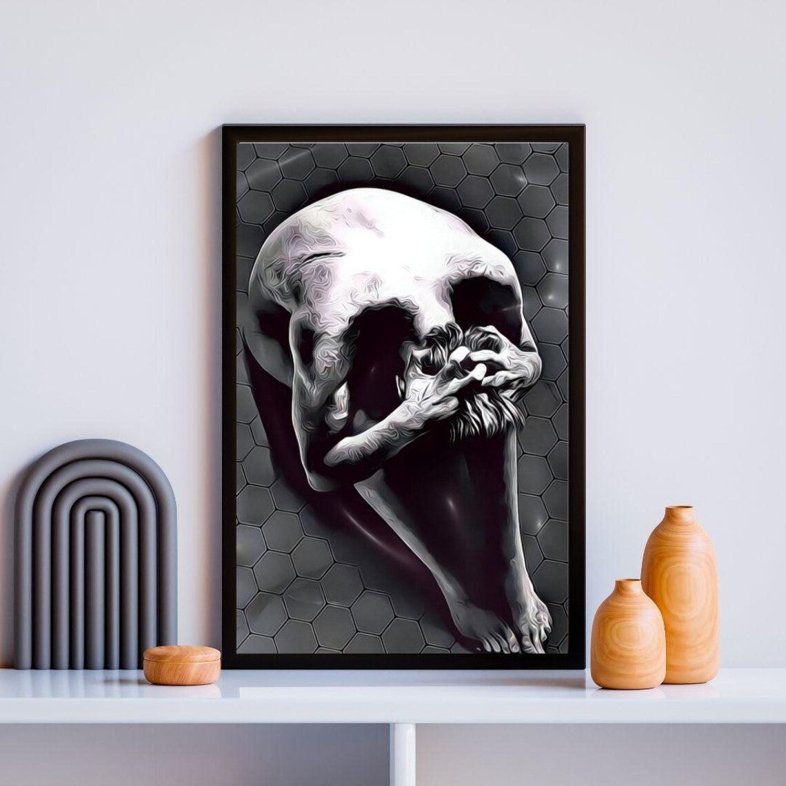 Black And White Surreal Skull Optical Illusion Gothic Dark Figure Poster - Image 3