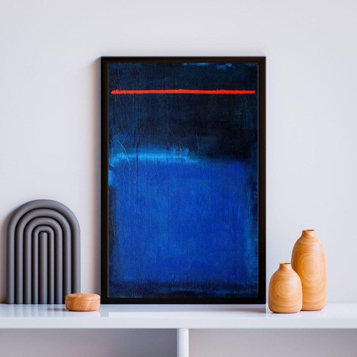 Cobalt Blue Abstract With Red Line Minimalist Modern Art Poster - Image 2