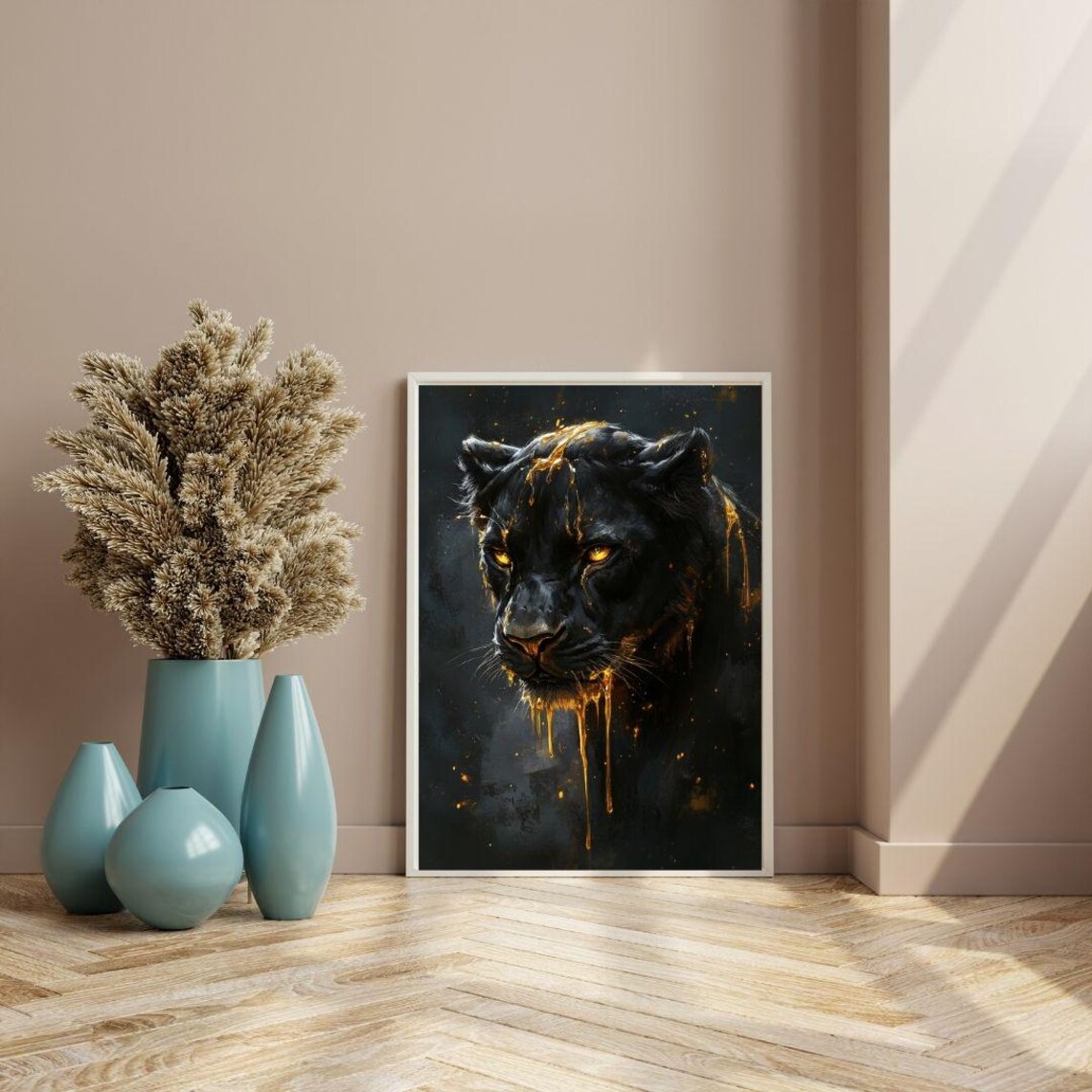 Black Panther Golden Drip Fierce Jungle Cat Portrait Bold Animal Art Poster - Image 3