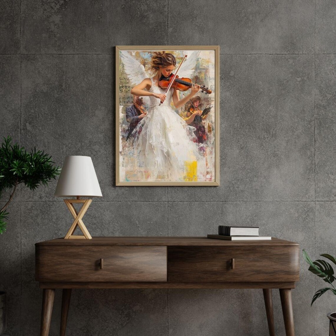 Angel Violinist Ethereal Musician Heavenly White Dress Classical Art Poster - Image 2