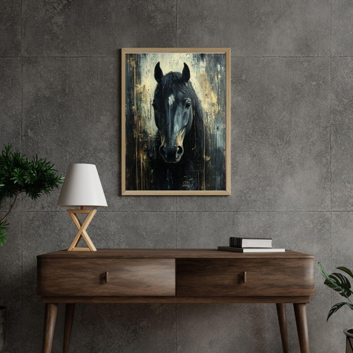 Black Horse Portrait Moody Painterly Equestrian Wall Art Poster - Image 2