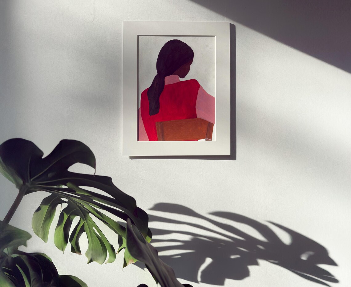 Abstract Woman Seen from Behind Seated in Red Dress Art Poster - Image 3
