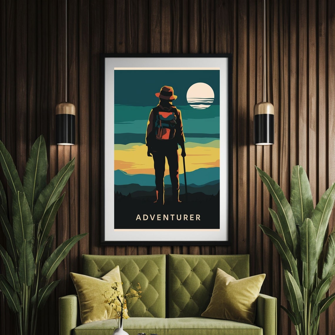 Adventurer Hiker Silhouette Mountain Sunset Retro Travel Poster - Image 5
