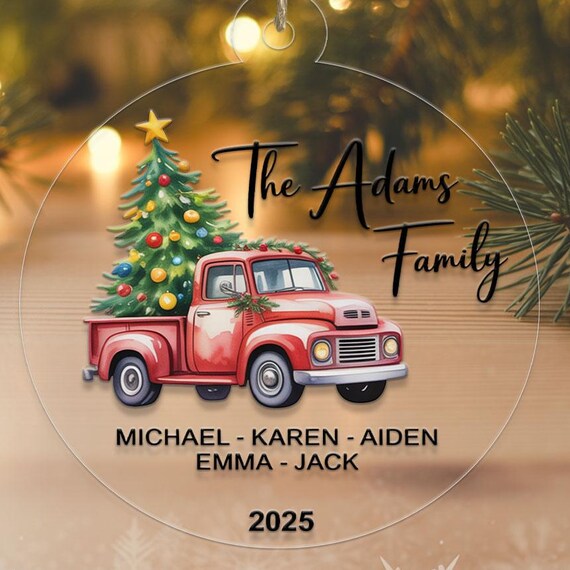 Personalized Red Truck Family Christmas Ornament Custom Name Wall Art