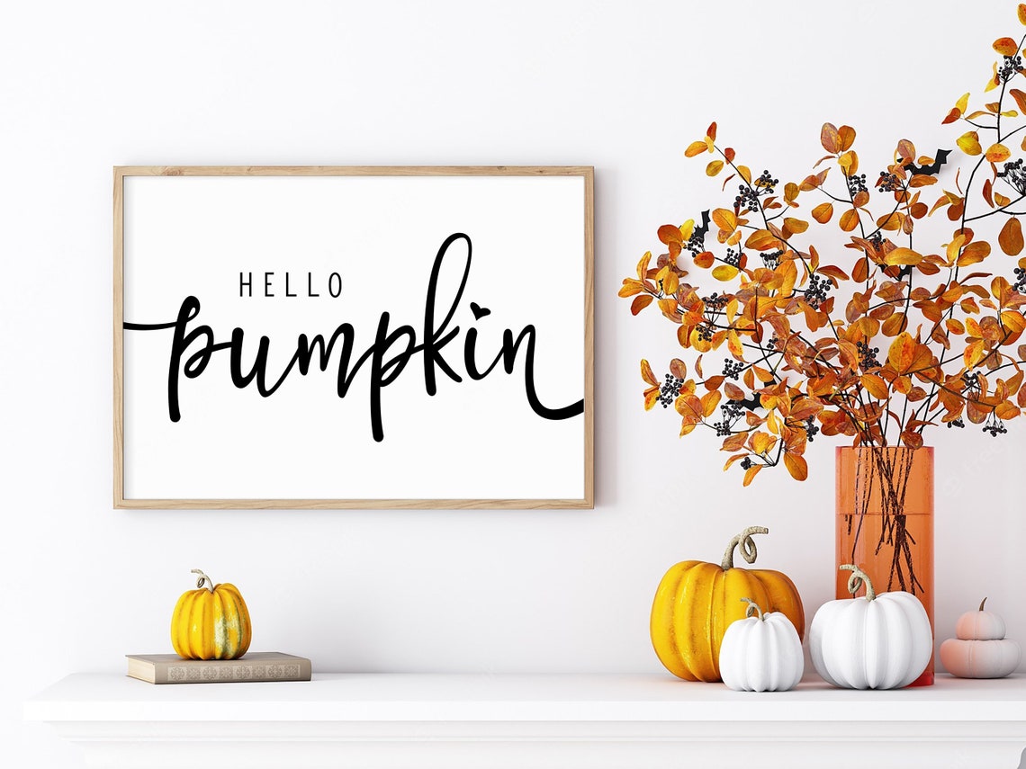Hello Pumpkin Black Script Fall Sign Minimalist Autumn Wall Art Print - Image 5