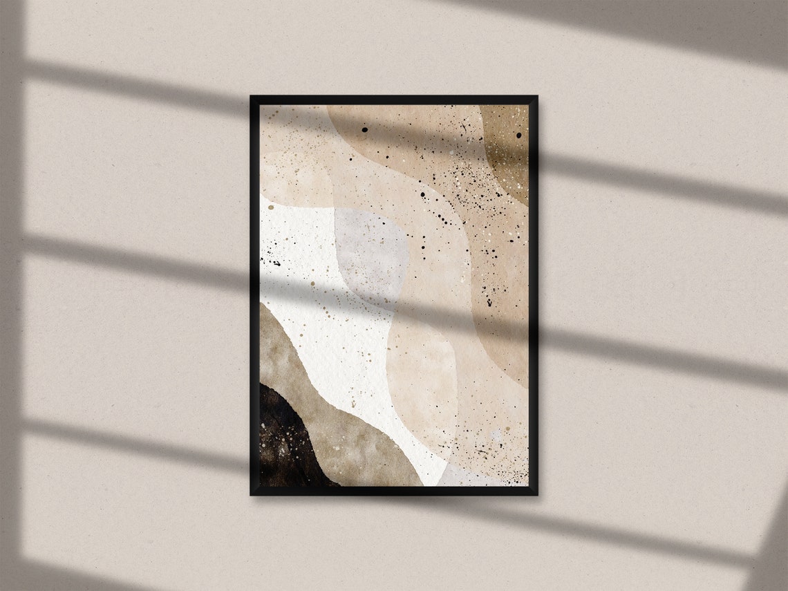 Abstract Beige Waves Neutral Minimalist Modern Speckled Wall Art - Image 2