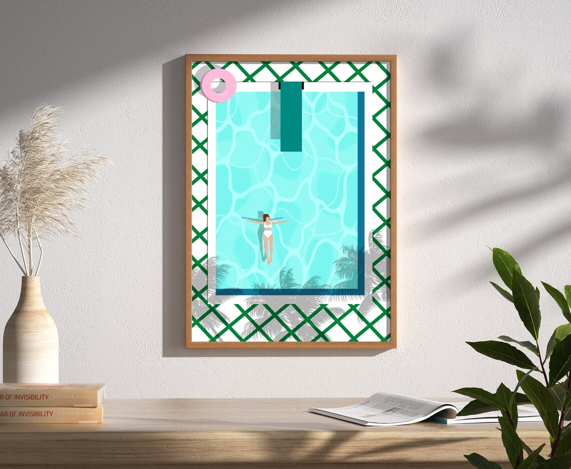 Girl In Pool Art Print, Summer Beach House Decor - Image 2