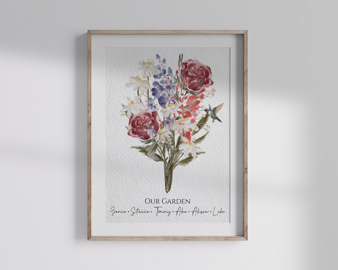 Family Flower Bouquet Watercolor Birth Month Flower Art - Image 2