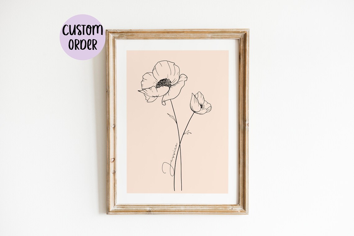 Family Birth Month Flower Art Custom Family Print Individual Minimalist Line Art Flower With Name Baby Nursery Decor