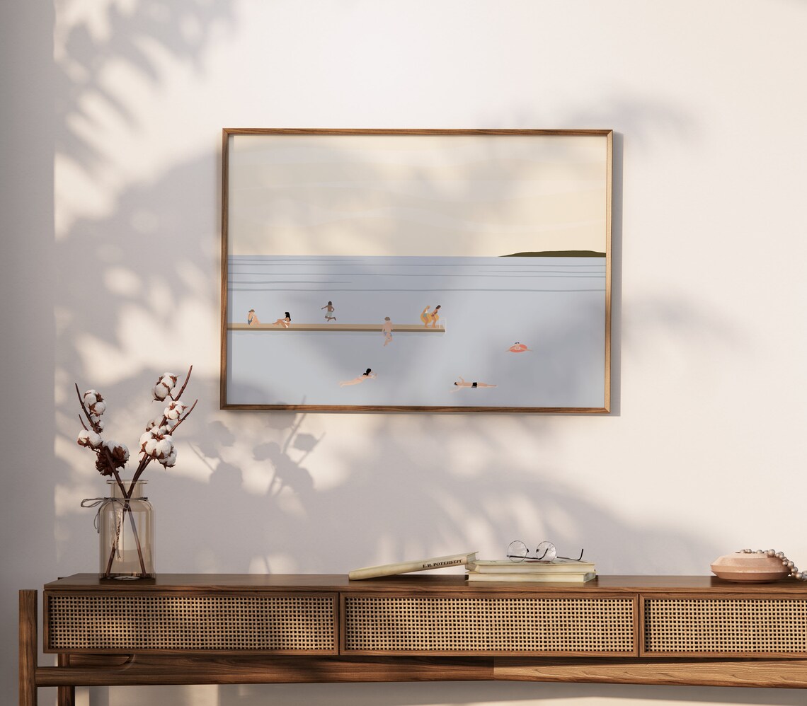 Tiny People Swimming In Lake, Minimalist Art Print - Image 3