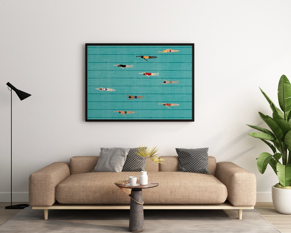 People Swimming in Pool Cute Summer Art Print - Image 2