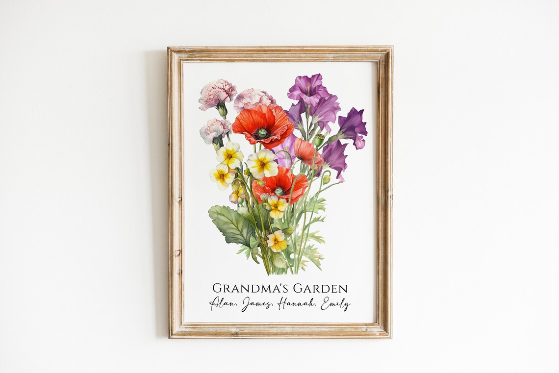Grandmas Garden Love Grows Here Watercolor Wildflower Bouquet Poster - Image 4
