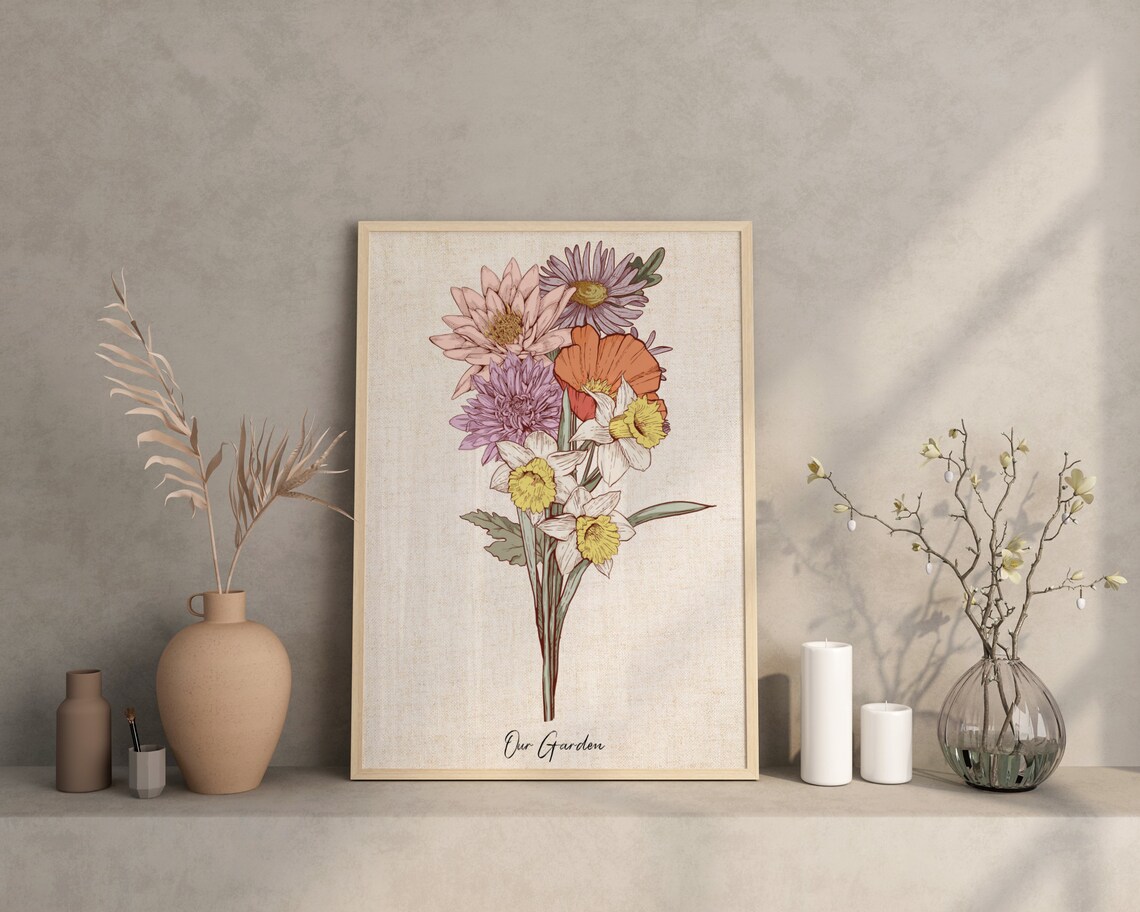 Family Birth Flower Bouquet Personalized Art Print - Image 4