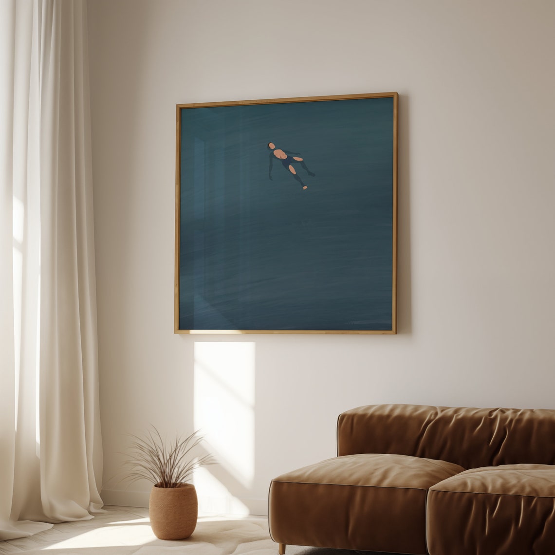 Man Floating Alone in Dark Teal Water Moody Minimalist Summer Poster - Image 2