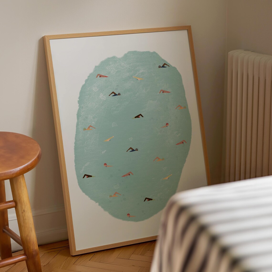 Tiny Swimmers In Teal Water Abstract Aerial Pool Painting Art Poster - Image 2