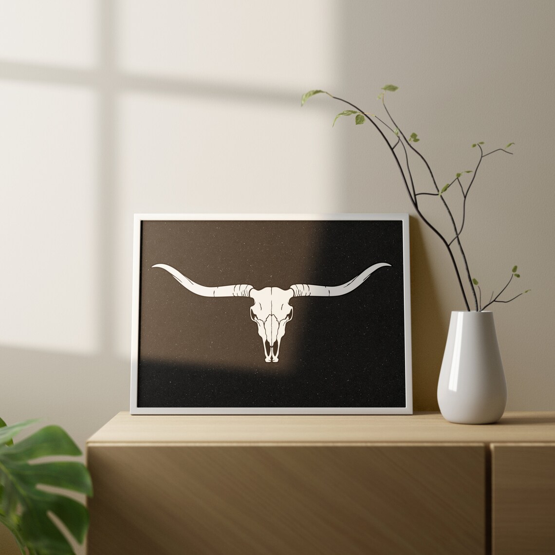 Long Horn Skull Black And White Southwestern Art Print - Image 3