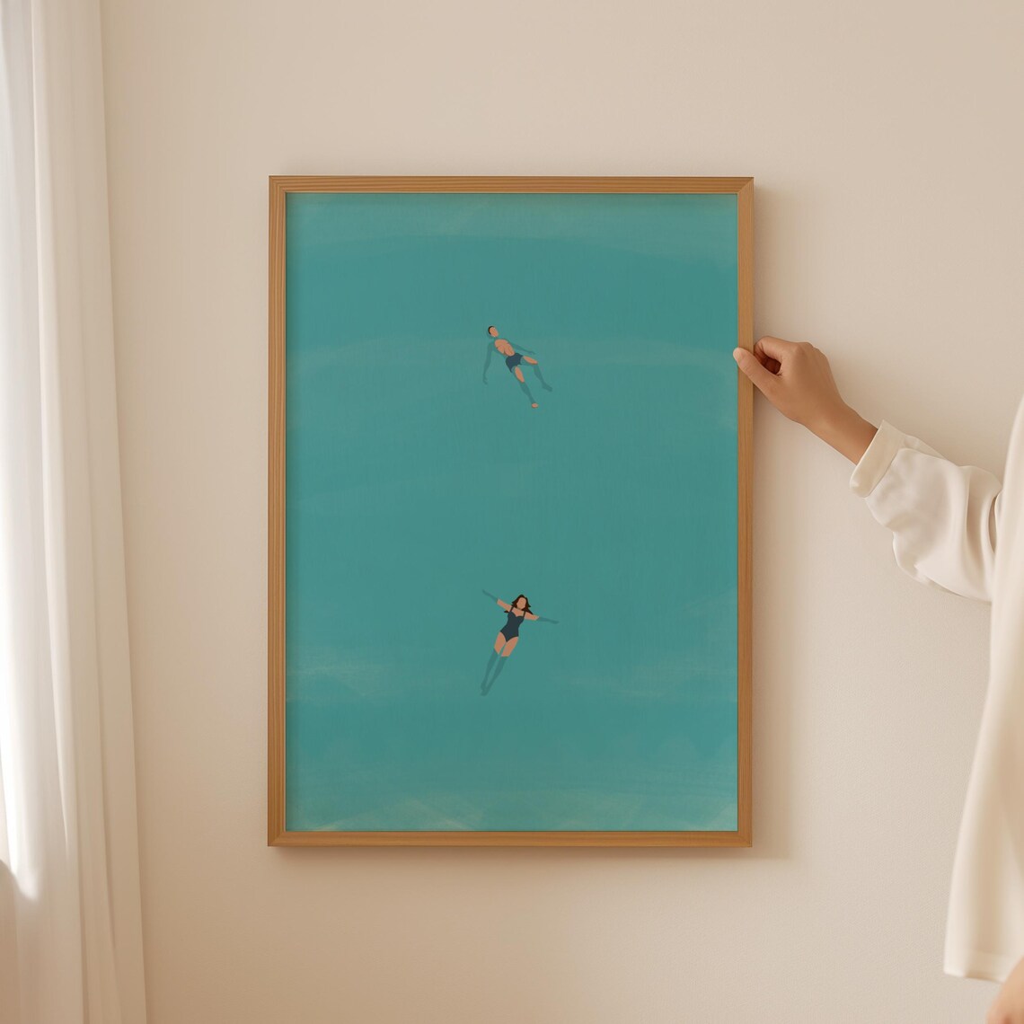 Man and Woman Floating in Pool Art Print, Cool Summer - Image 4