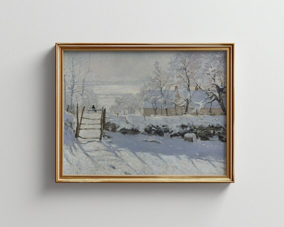 Snowy Impressionist Winter Landscape Fence Oil Painting Poster