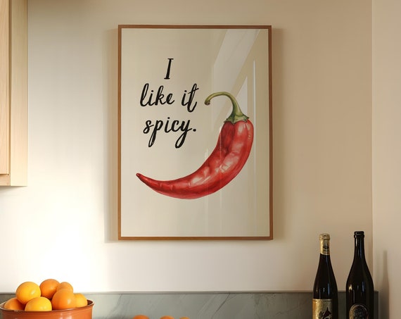 I Like It Spicy Chilli Pepper Print Retro Kitchen Decor Trendy Kitchen Art Cute Kitchen Art Red Chilli Print