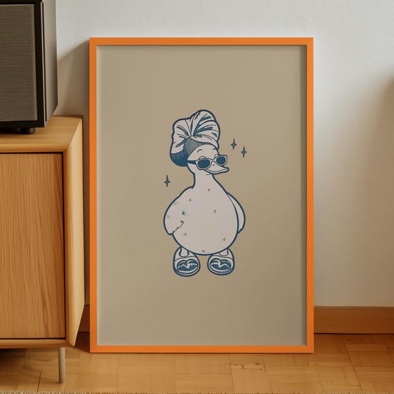 Cute Duck Bathroom Wall Art Funny Classy Print Retro Preppy Dorm Decor Towel Wrapped Poster It Girl