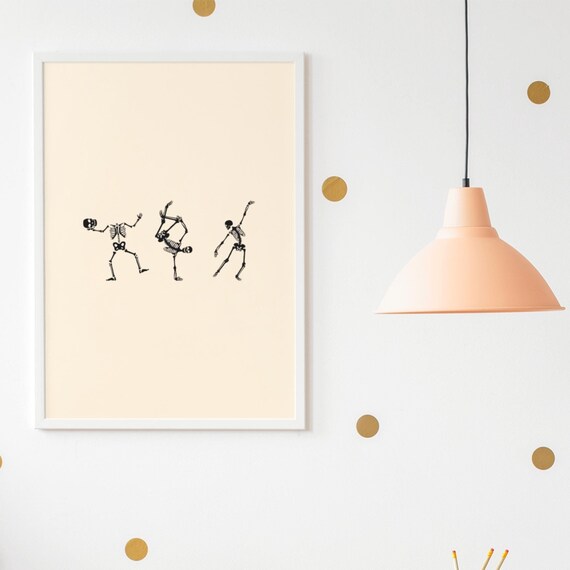 Dancing Skeletons Vintage Minimalist Funny Halloween Party Poster