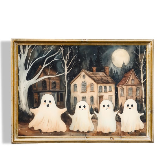 Cute Dark Halloween Family Ghosts Print Spooky Season Print Halloween Wall Art Trendy Halloween Art Instant