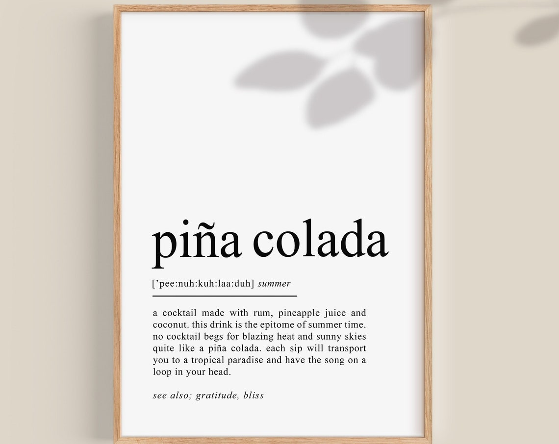Pina Colada Cocktail Definition Dictionary Summer Bar Poster
